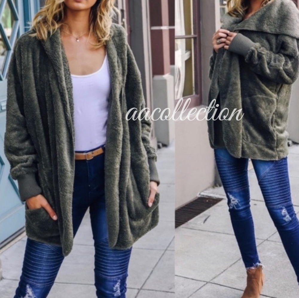 New Faux Fur Sherpa Hoodie Jacket Coat Cardigan - Picture 8 of 9